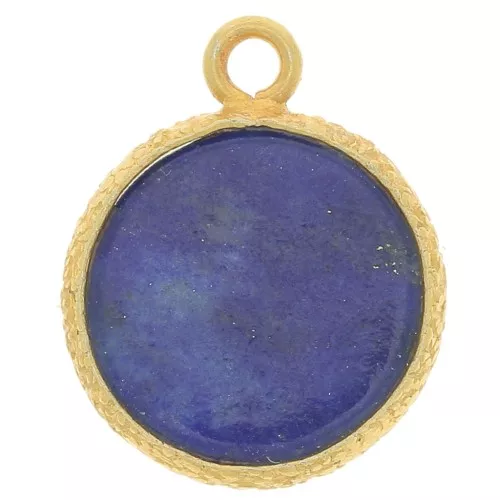 Ciondolo rotondo piatto da 10 mm - Lapislazzuli dorato in oro fino