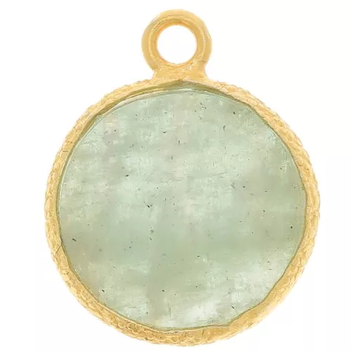 Ciondolo rotondo piatto da 10 mm castone testurizzato - Oro fino - Amazzonite