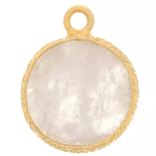 Ciondolo rotondo piatto da 10 mm castone testurizzato- oro fino Pietra di luna