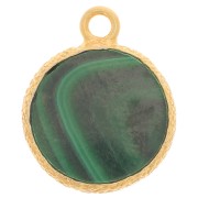 Ciondolo rotondo piatto da 10 mm castone testurizzato - Oro fino - Malachite|raw }}