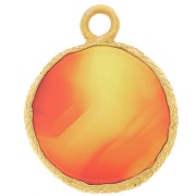 Ciondolo rotondo piatto da 10 mm castone testurizzato Oro fino Imit Corniola|raw }}