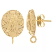 Orecchini ovali con motivo etnico - 18x12 mm - Dorati con oro fino x2