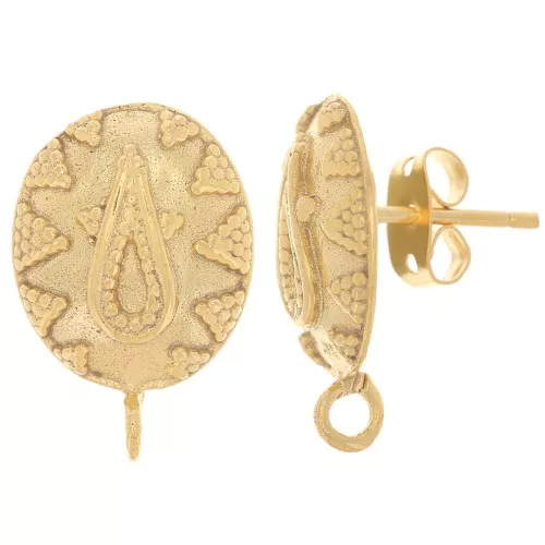Orecchini ovali con motivo etnico - 18x12 mm - Dorati con oro fino x2