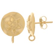 Orecchini tondi con motivo floreale - anello aperto - 13 mm - Dorati con oro fino x2