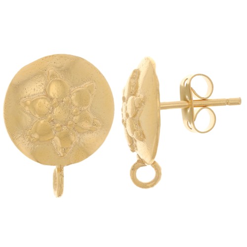 Orecchini tondi con motivo floreale - anello aperto - 13 mm - Dorati con oro fino x2