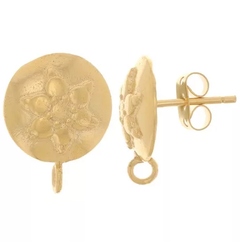 Orecchini tondi con motivo floreale - anello aperto - 13 mm - Dorati con oro fino x2