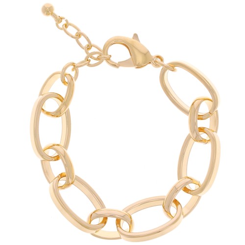 Bracciale grande piatto ovale forzatina 15 mm - Dorato in oro fino x 20cm