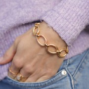 Bracciale a maglia forzatina da 16 mm con diamante - Dorato con oro fino x 19 cm