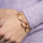 Bracciale a maglia forzatina ovale da 16 mm - Dorato in oro fino x 19 cm