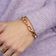 Bracciale a maglie rettangolari grandi 9,5 mm - Dorato in oro fino x 18 cm