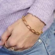 Bracciale a maglie larghe da 7,5 mm - Dorato con oro fino x 19 cm