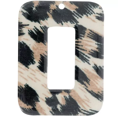 Pendente a rettangolo cavo in acetato trasparente 40x30 mm - Leopardo nero - Marrone