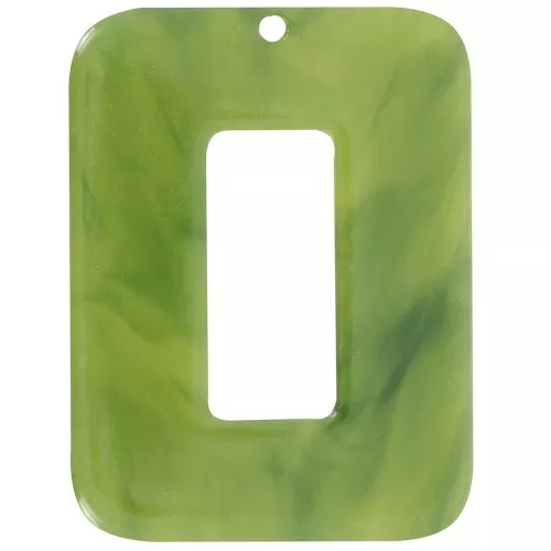 Pendente a rettangolo cavo in acetato trasparente 40x30 mm - Oliva marmorizzata x1