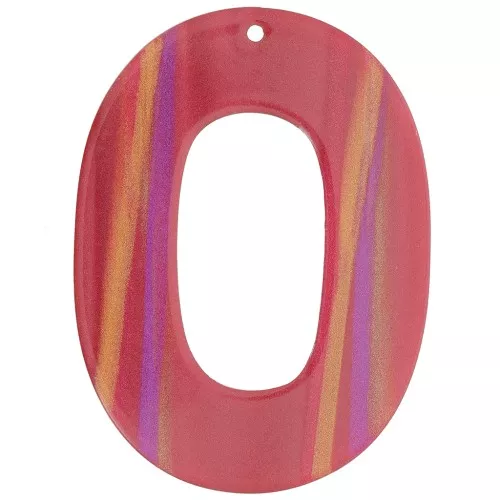 Pendente ovale cavo 47x34 mm in acetato opaco - Perla rossa multipla a righe x1