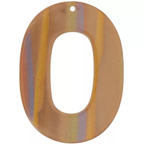 Ciondolo ovale cavo 47x34 mm in acetato opaco - Perla marrone multipla a righe x1