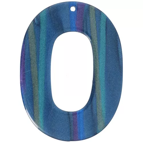 Pendente ovale incavato in acetato 47x34 mm - Perla blu a più righe x1
