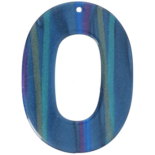 Pendente ovale scavato in acetato opaco 47x34 mm - Perla blu multipla striata x1