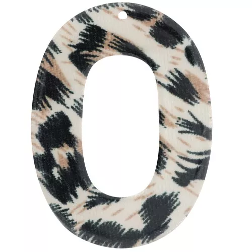 Ciondolo ovale cavo 47x34 mm in acetato trasparente - Leopardo nero - Marrone x1