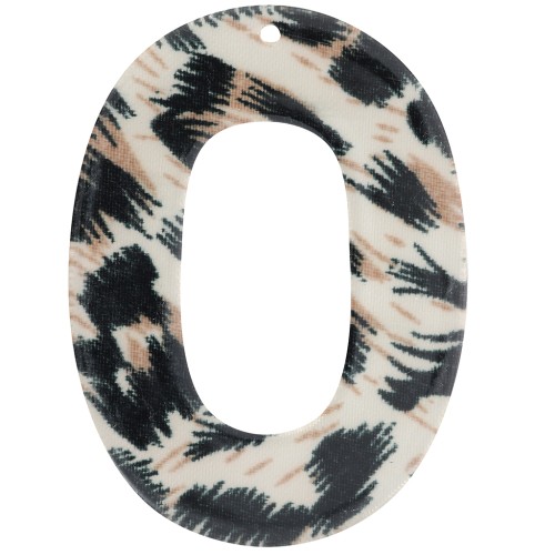 Ciondolo ovale in acetato trasparente 47x34 mm - Leopardo nero - Marrone x1