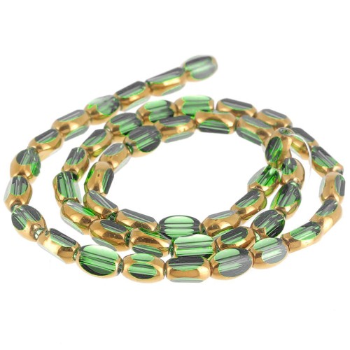 Perla di vetro sfaccettata color oliva 7x4 mm - Verde scuro - Dorata x33 cm