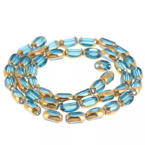 Perla in vetro sfaccettata color oliva 7x4 mm - Blu - Dorata x33 cm