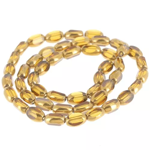 Perle olive sfaccettate 7x4 mm in vetro - Topazio - Oro x31cm