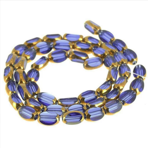 Perle di vetro sfaccettate Olive 7x4 mm - Zaffiro - Dorato x33 cm
