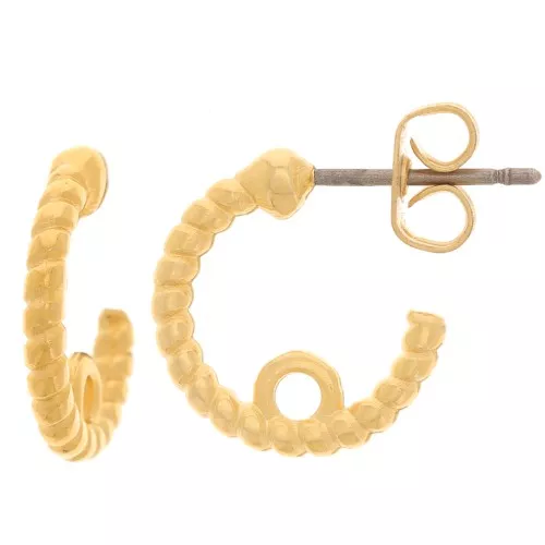 Orecchini a cerchio aperti e ritorti da 13 mm con anello chiuso - Dorati con oro fino x2
