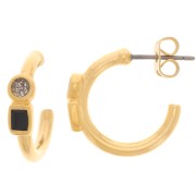 Orecchini a cerchio aperti da 17 mm in resina epossidica - Dorati con oro fino - Nero x2