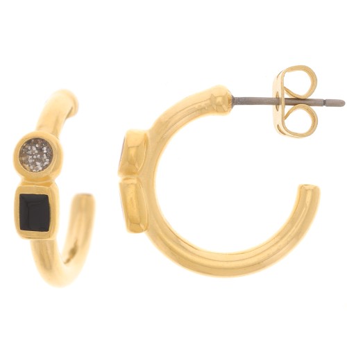 Orecchini a cerchio aperti da 17 mm in resina epossidica - Dorati con oro fino - Nero x2