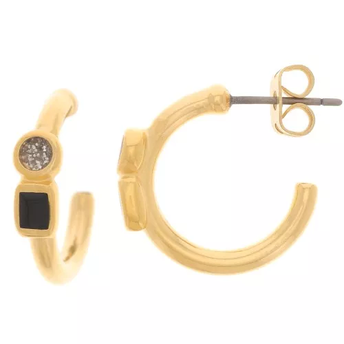 Orecchini a cerchio aperti da 17 mm in resina epossidica - Dorati con oro fino - Nero x2