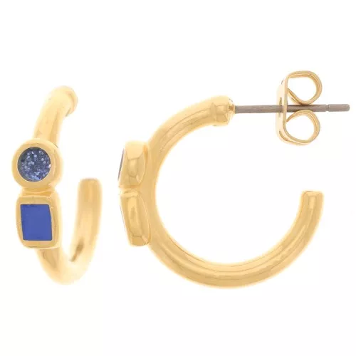 Orecchini a cerchio aperti da 17 mm in resina epossidica - Dorati con oro fino - Blu reale x2