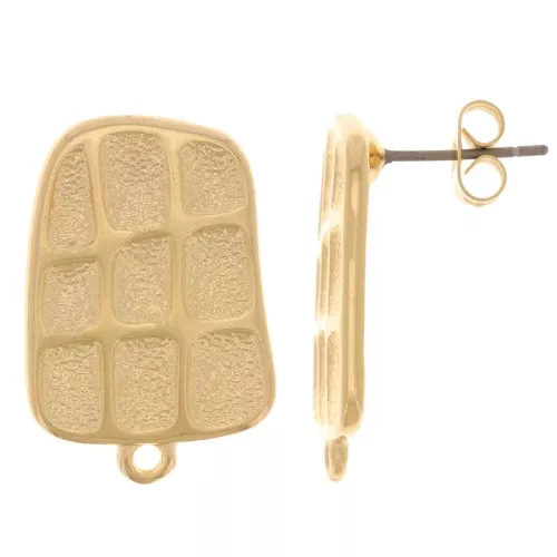 Orecchini a perno irregolari strutturati a rettangolo 23x15 mm Dorato oro fino x2