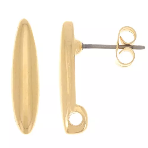 Orecchini a barretta tonda 18x4,5 mm con foro - dorato oro fino x2