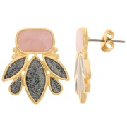 Orecchini design 22x20 mm -dorato oro fino- Glitter nero - Perla nuda x2