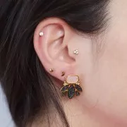 Orecchini design 22x20 mm -dorato oro fino- Glitter nero - Perla nuda x2