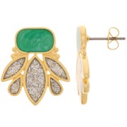 Orecchini design 22x20 mm -dorato oro fino - Glitter argentati - Perla verde x2|raw }}