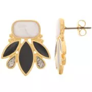 Orecchini design 22x20 mm -dorato oro fino - Nero - Bianco perlato x2