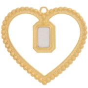 Pendente cuore ottagonale in resina 35x38mm -Dorato con oro fino - Bianco perlato|raw }}
