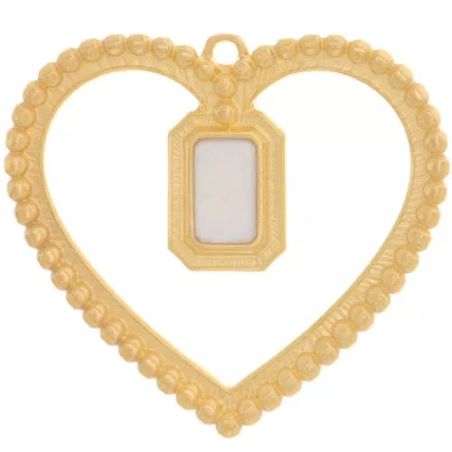 Pendente cuore ottagonale in resina 35x38mm -Dorato con oro fino - Bianco perlato