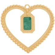 Pendente a cuore ottagonale in resina 35x38 mm - Dorato con oro fino - Verde perlato|raw }}