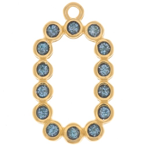 Pendente rettangolare 26x15 mm in resina epossidica -oro fino - Glitter blu