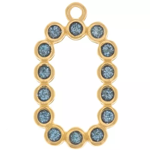 Pendente rettangolare 26x15 mm in resina epossidica -oro fino - Glitter blu