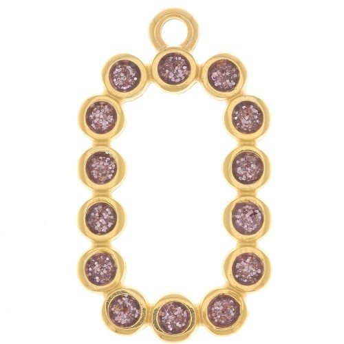 Pendente rettangolo 26x15 mm in resina epossidica -oro fino - Glitter viola