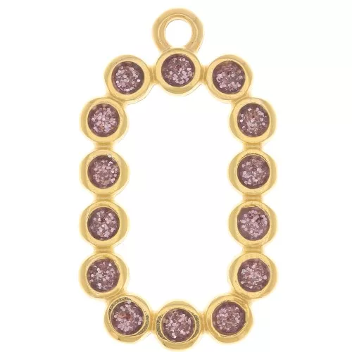 Pendente rettangolo 26x15 mm in resina epossidica -oro fino - Glitter viola