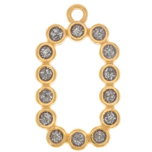 Pendente rettangolare 26x15mm in resina epossidica- oro fino - Argento con glitter