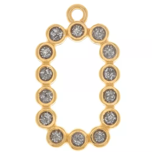 Pendente rettangolare 26x15mm in resina epossidica- oro fino - Argento con glitter