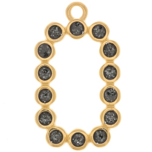 Pendente rettangolare 26x15 mm in resina epossidica - Dorato con oro fino - Glitter nero