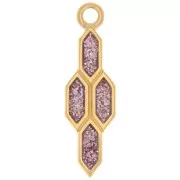 Pendente geometrico 24x7mm in resina epossidica Dorato con oro fino Glitter viola
