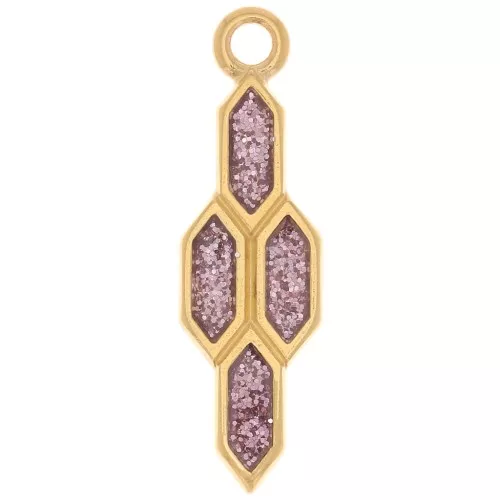 Pendente geometrico 24x7mm in resina epossidica Dorato con oro fino Glitter viola